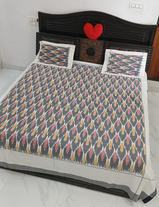 Warp ikkat bed sheets (90*108 2/40s bedsheet with pillow) - NV548