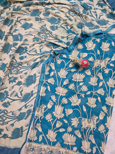 Handcrafted Kota kalamkari set (2 pc set )-AK464