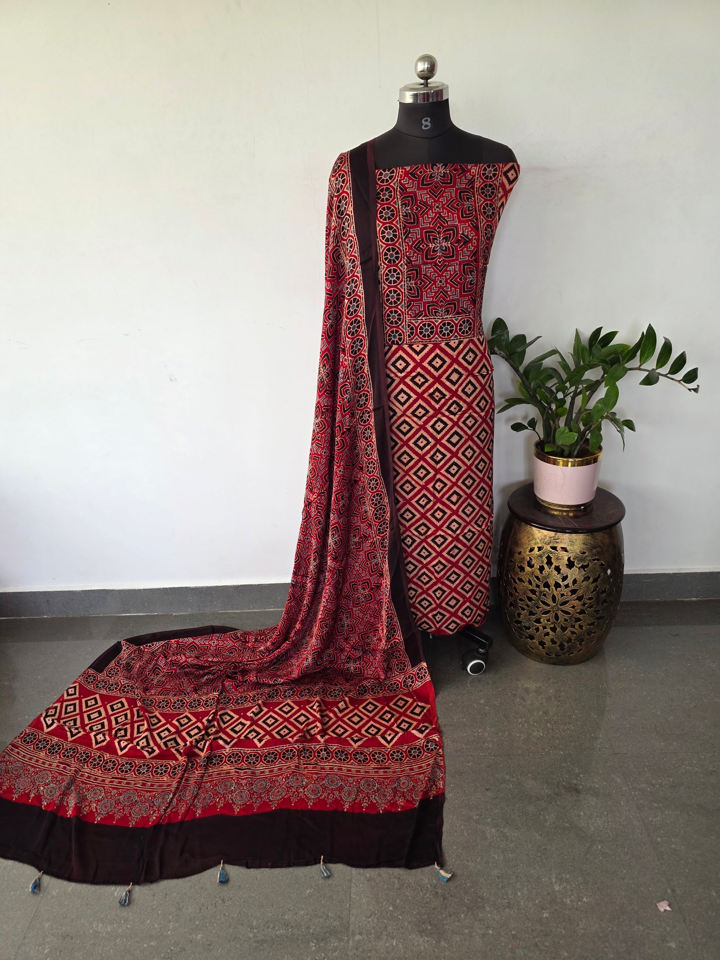 Handcrafted ajrakh modal silk set - HZ197