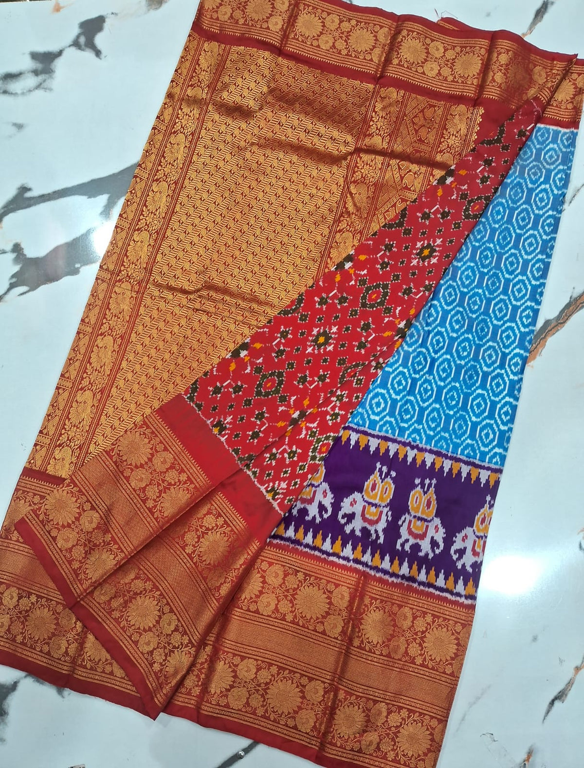 Mulbery ikkat kanchi border pattu saree-WW886