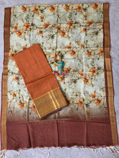 Handloom mangalagiri silk top with pure mangalagiri digital silk shawl - ML55