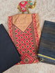 Embroidery cotton set with semi silk shawl - CLA229