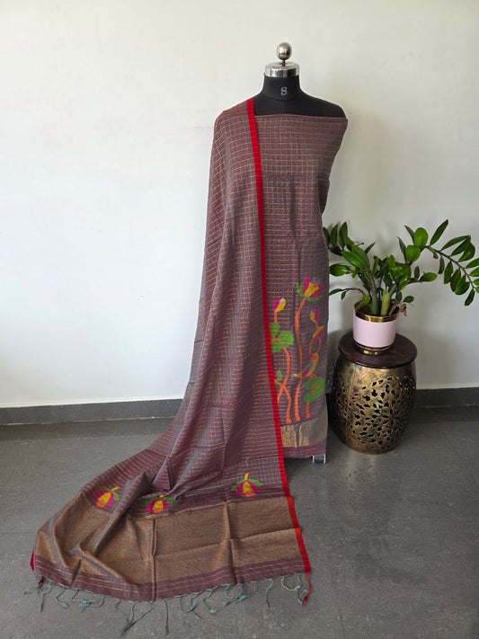 Handloom zari Checked Mul cotton paithani jamdhani set- JMM312