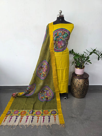 Handcrafted Penkalamkari bangalore silk set - KH183