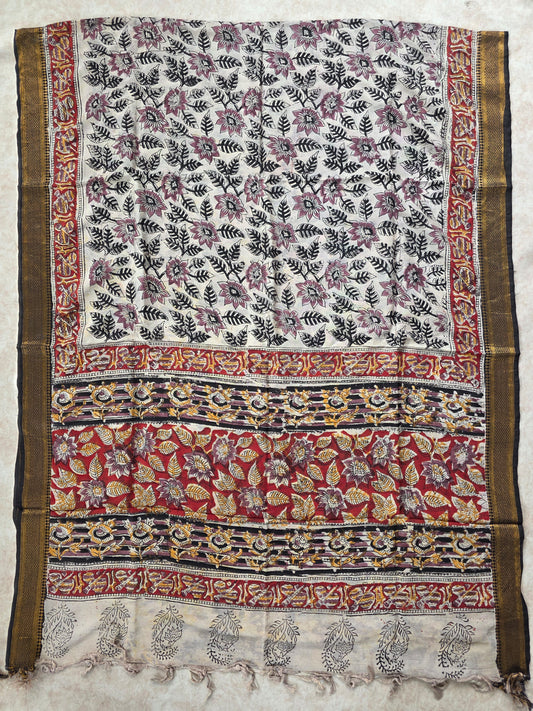 Pure chennuri handblock silk kalamkari with nizam border Dupatta - 7