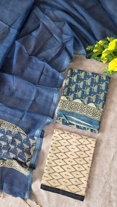 Handblock Jaipuri linen cotton set - JA735