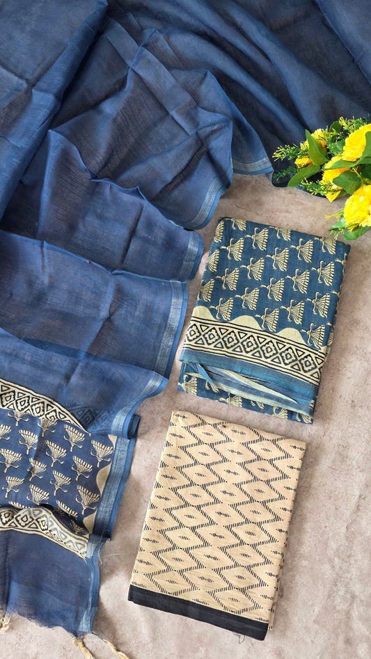 Handblock Jaipuri linen cotton set - JA735