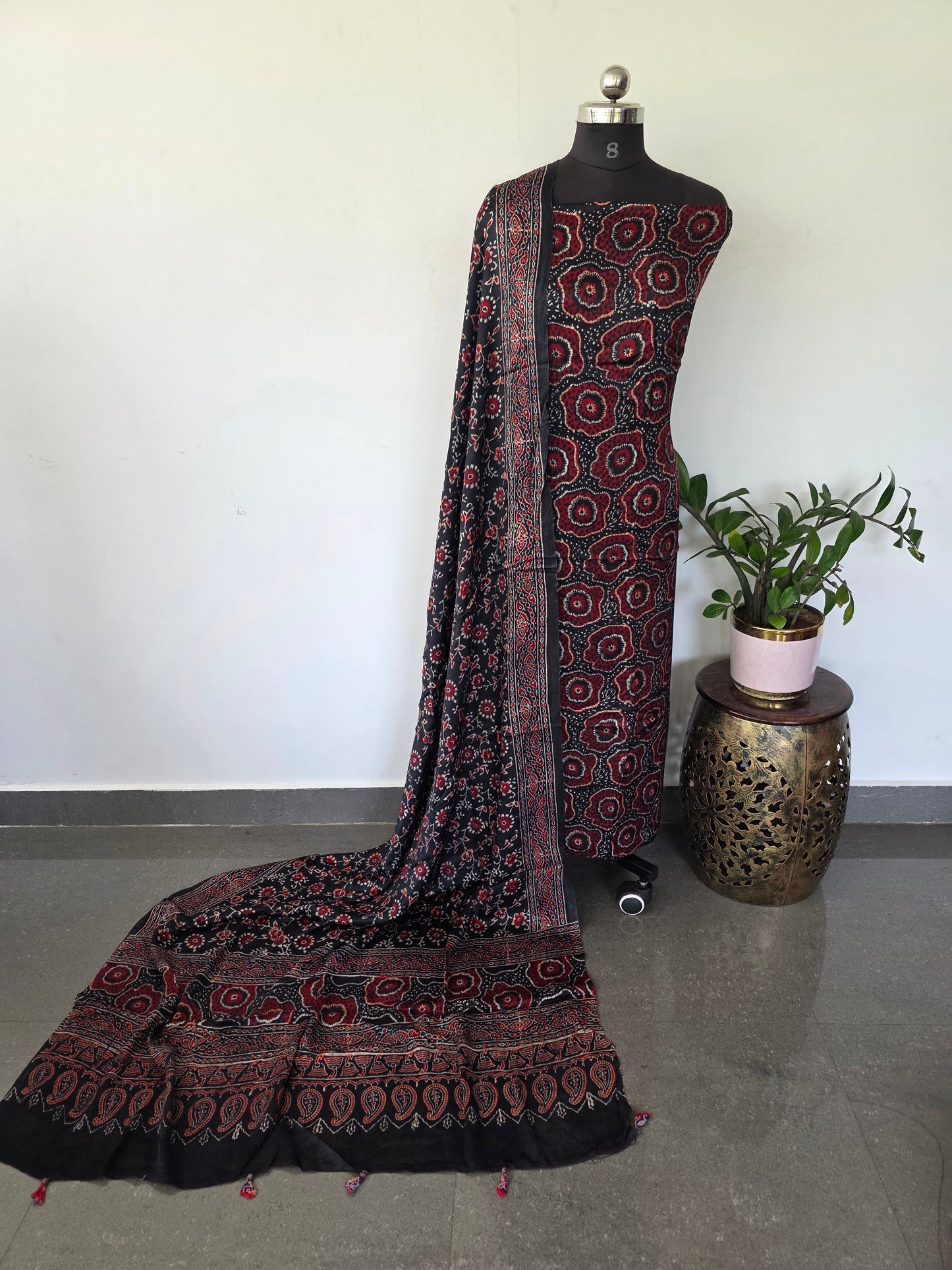 Handcrafted ajrakh modal silk set(Black) - HZ273