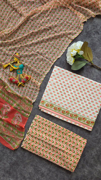 Jaipuri pure cotton with chiffon shawl - JX49