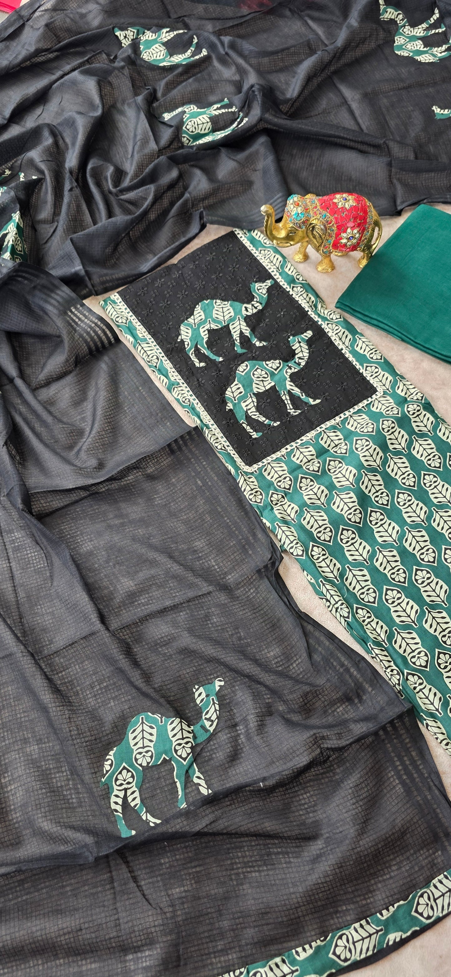 Premium Jaipuri cotton top with appliqué work - green