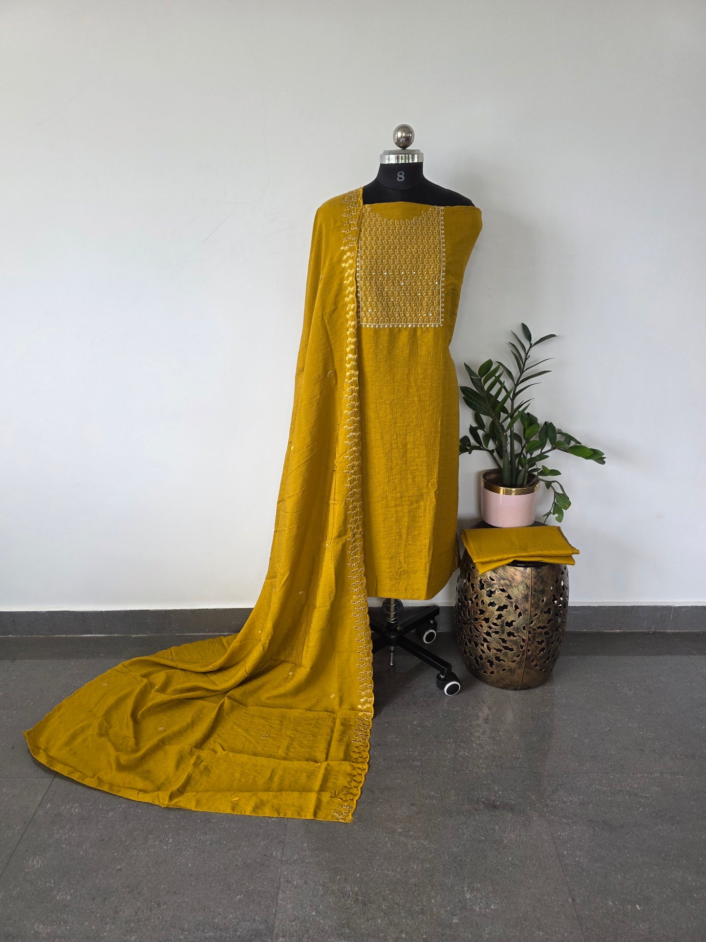 Fancy soft silk set - Yellow