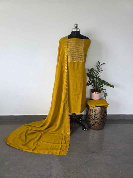 Fancy soft silk set - Yellow