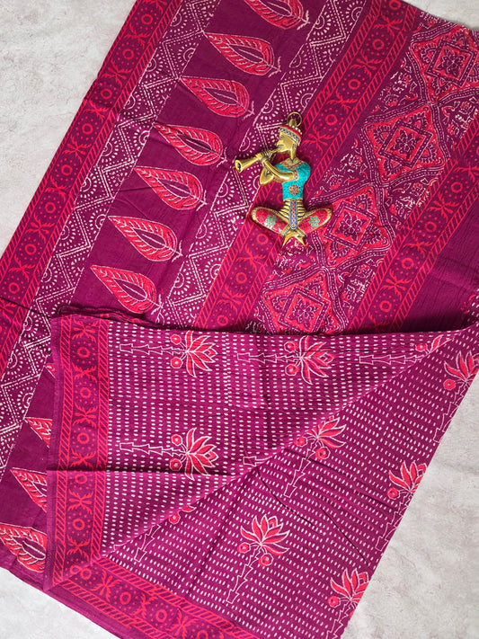 Handblock Jaipuri pure cotton saree - JA548