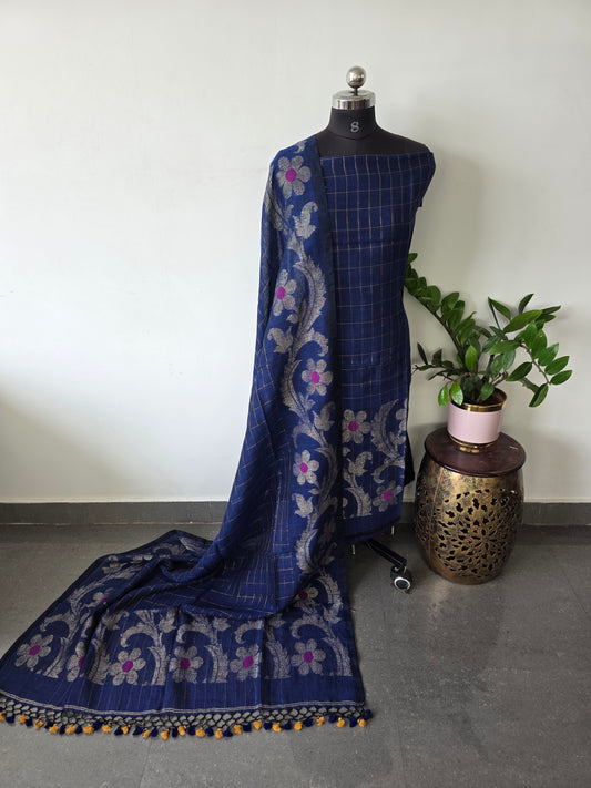 Premium checked handloom linen jamdhani set - JMM190