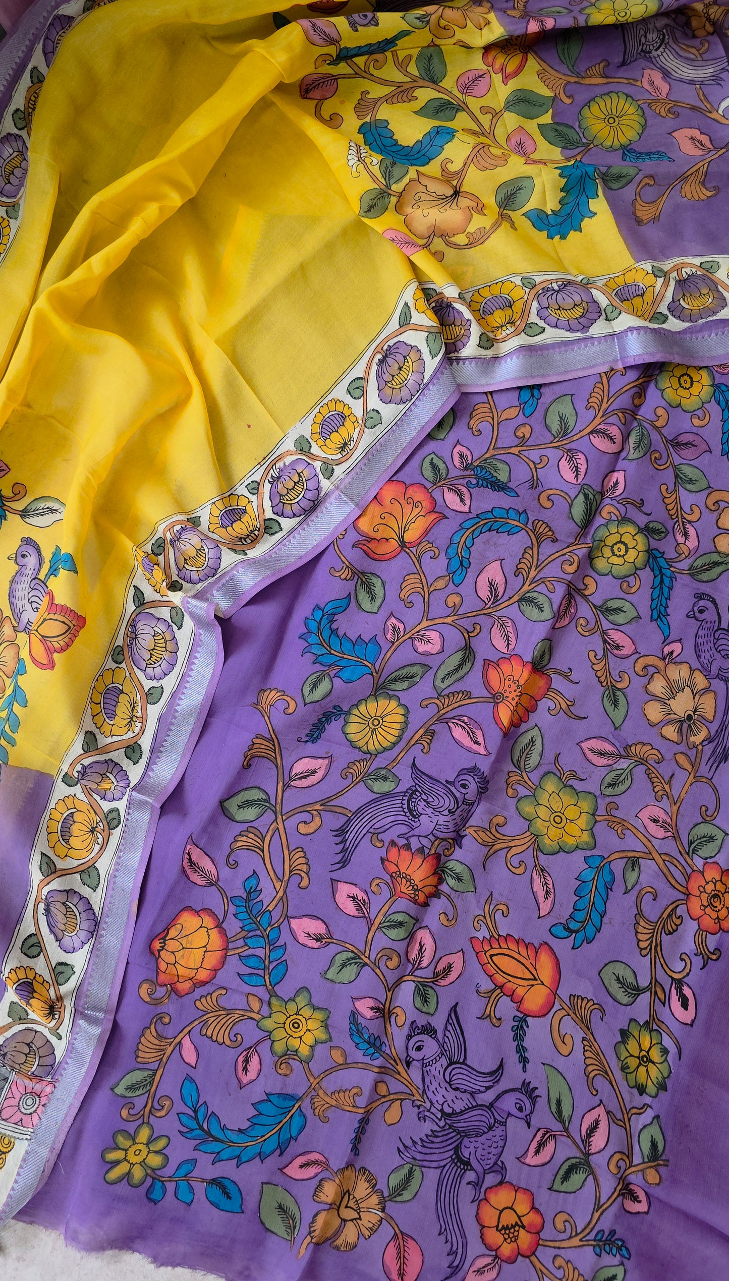 Handcrafted Kalahasthi Penkalamkari bangalore silk set - KH119