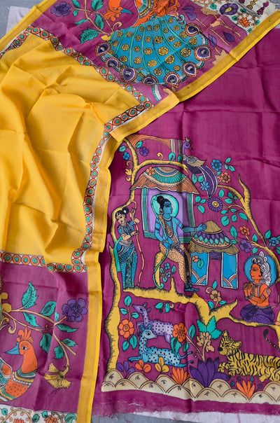 Handcrafted Kalahasthi Penkalamkari bangalore silk set - KH163