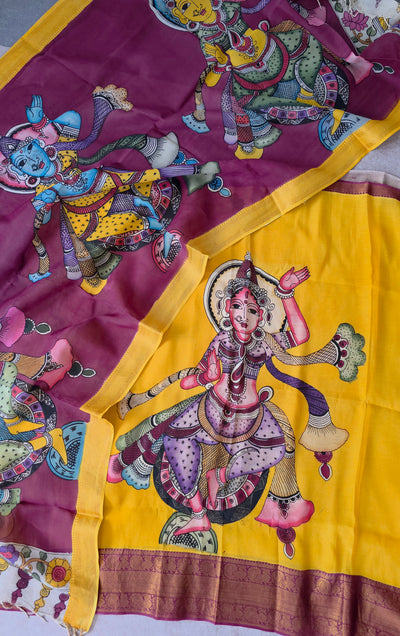 Handcrafted Kalahasthi Penkalamkari bangalore silk set - KH64