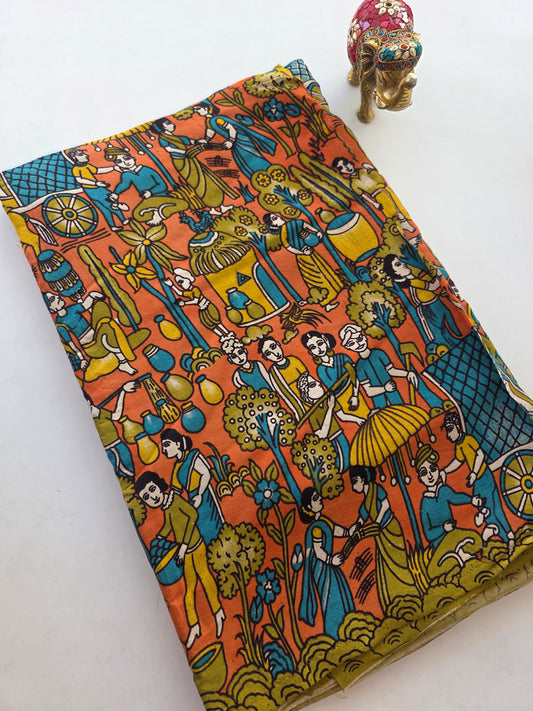 Pure chennuri silk kalamkari  running material (0.5 meter)- CS9