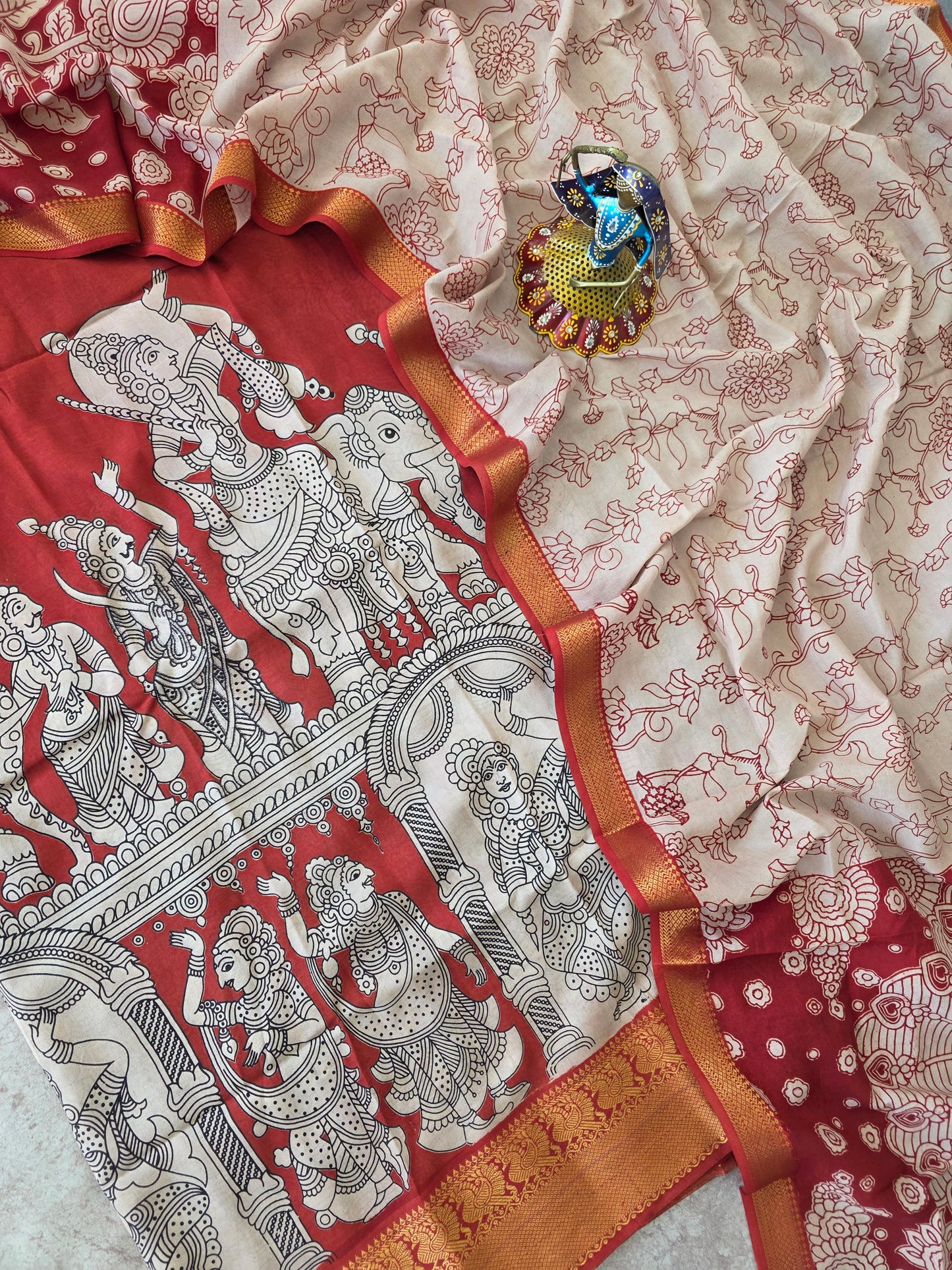 Premium Chennuri pure authentic kalamkari silk with kanchi border -AKS11