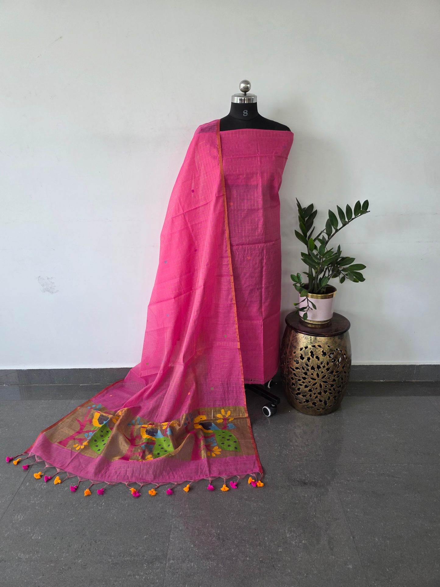 Premium zari checked muslin jamdhani - ZA3