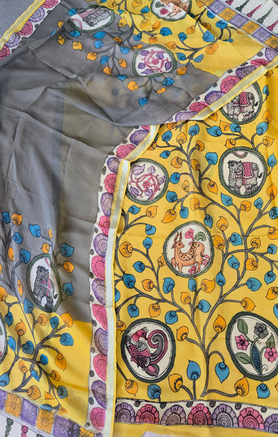 Handcrafted Kalahasthi Penkalamkari bangalore silk set - KH162