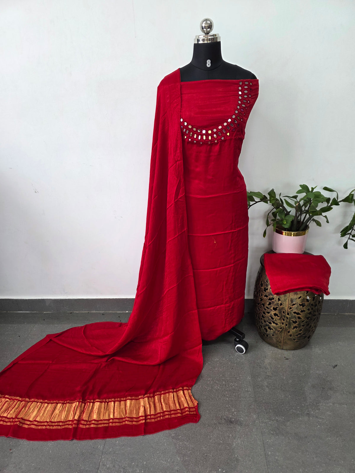 *Preorder 20-25 days*- Kutch mirror work Modal silk set-B133