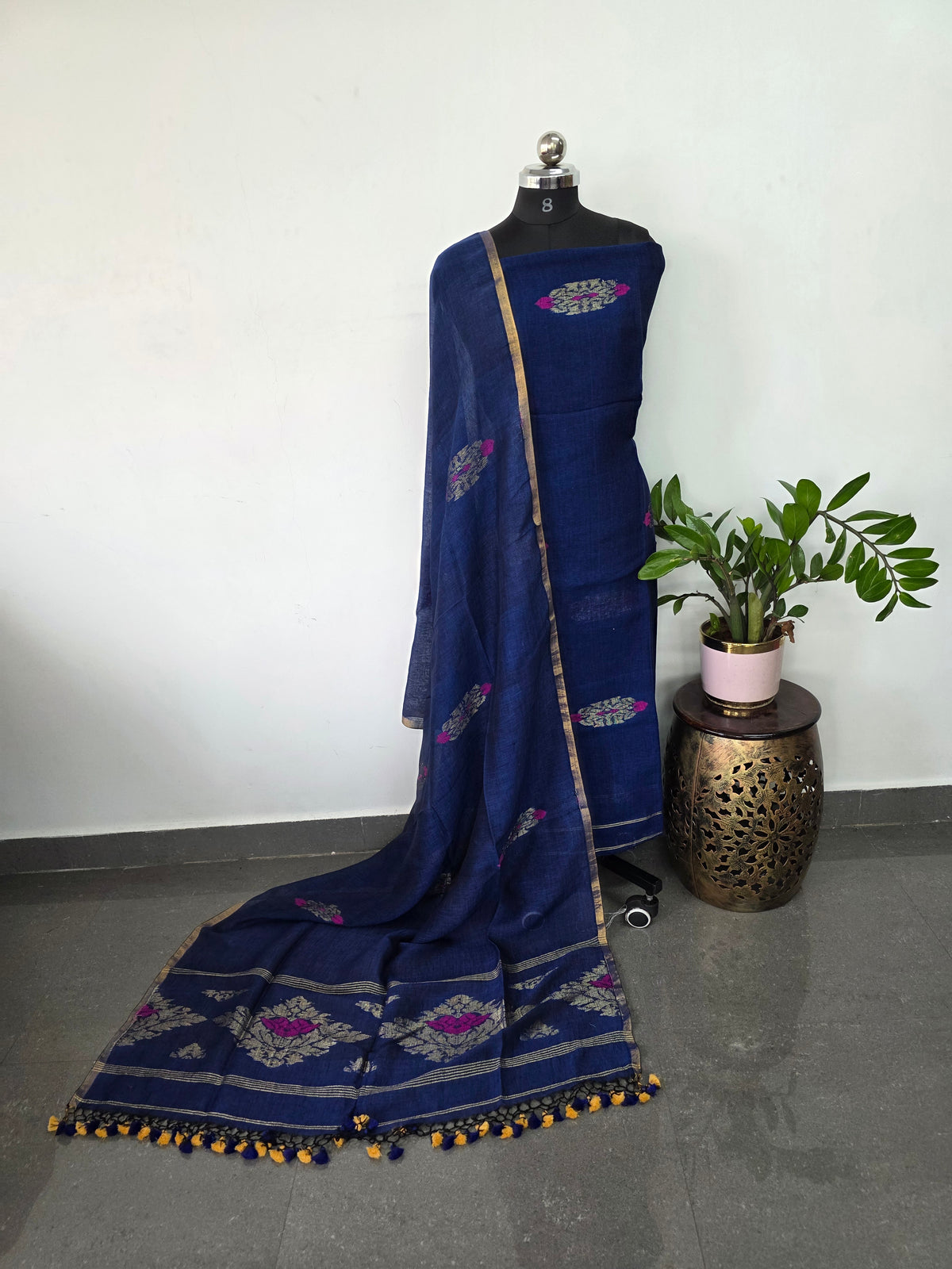 Premium handloom linen jamdhani set - JMM246