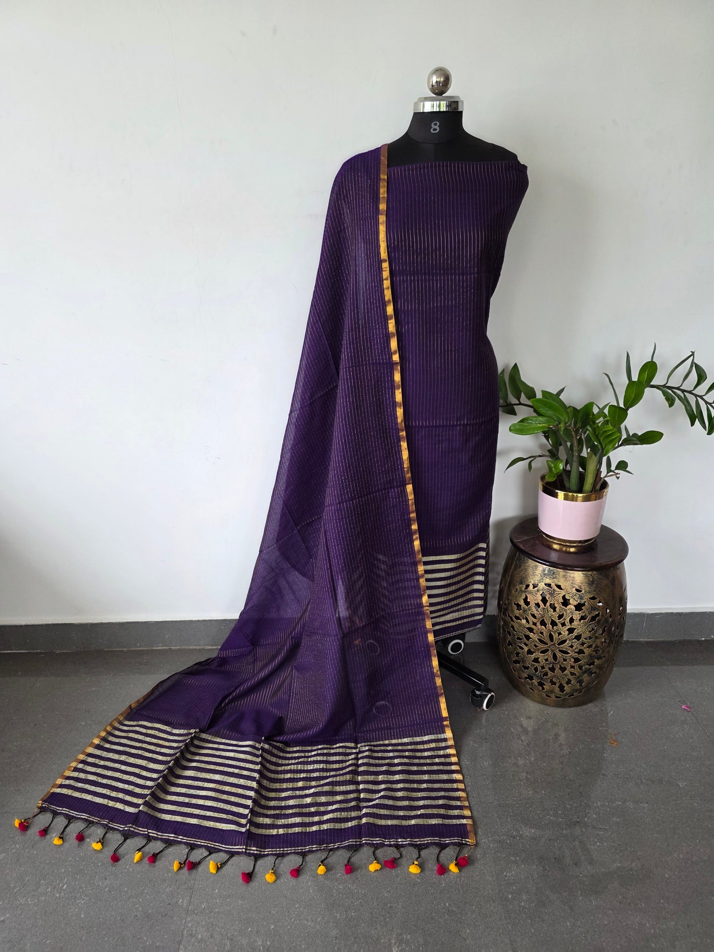 Premium mul khadi zari lines salwar set - MUL284