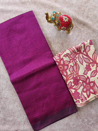 Premium plain semi mangalagiri pattu saree kalamkari silk blouse - MAA173