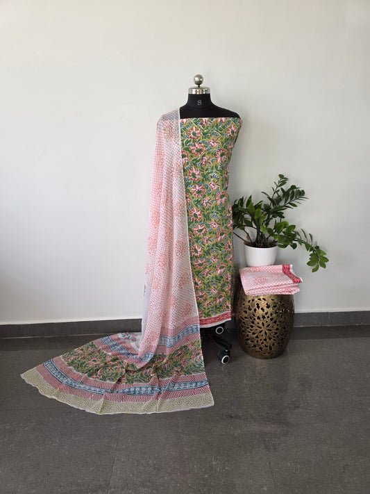 Jaipuri handblock cotton set - green