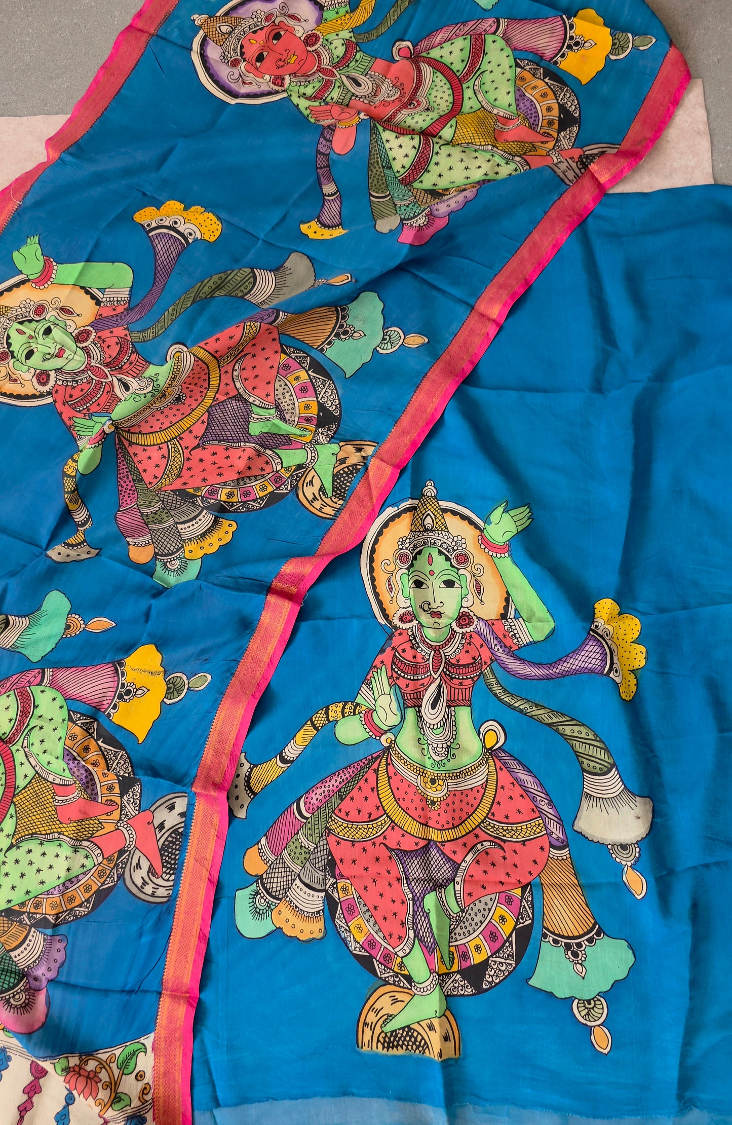 Handcrafted Kalahasthi Penkalamkari bangalore silk set - KH95