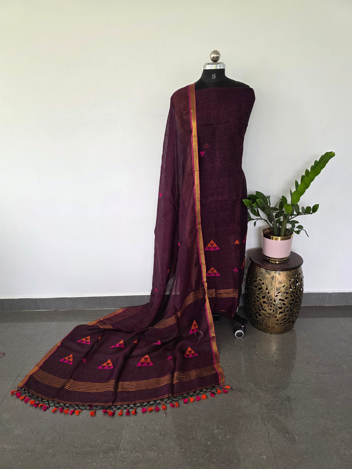 Premium handloom linen jamdhani set - JMM82