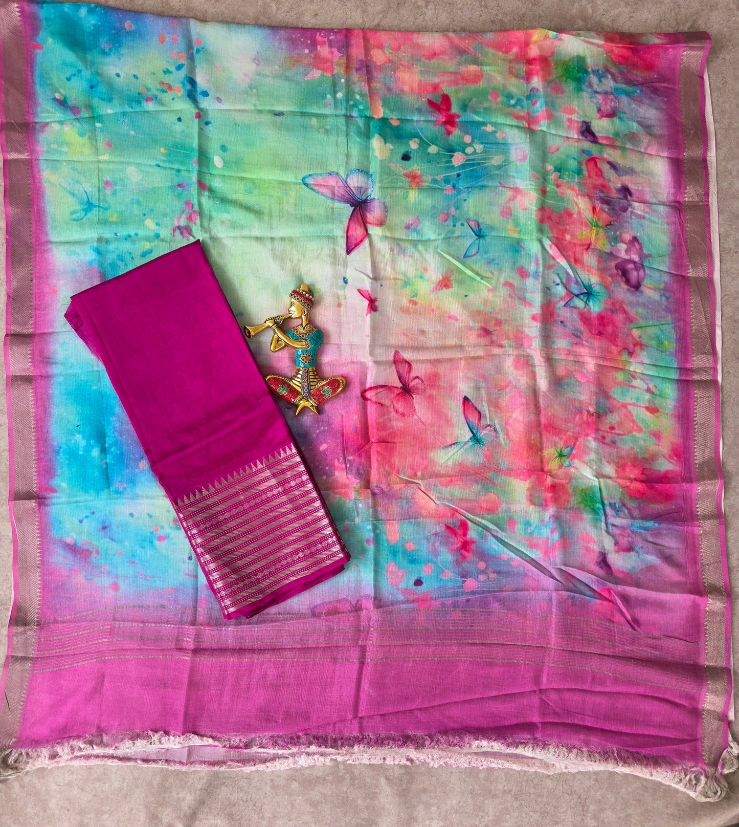 Handloom mangalagiri silk top with pure mangalagiri digital silk shawl - ML53