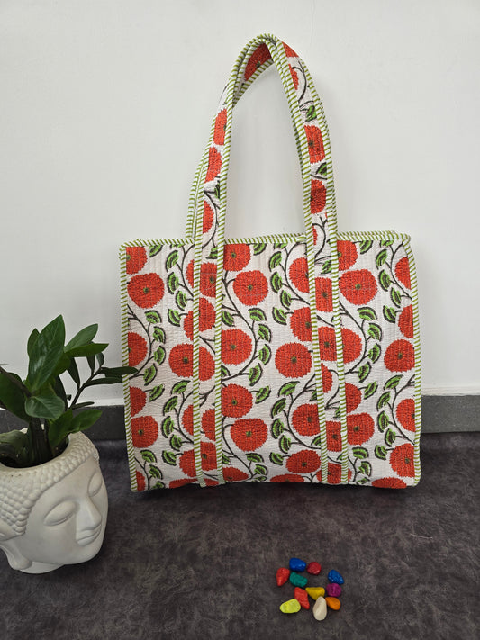 Jaipuri quilted cotton bag with zipper - QZ39