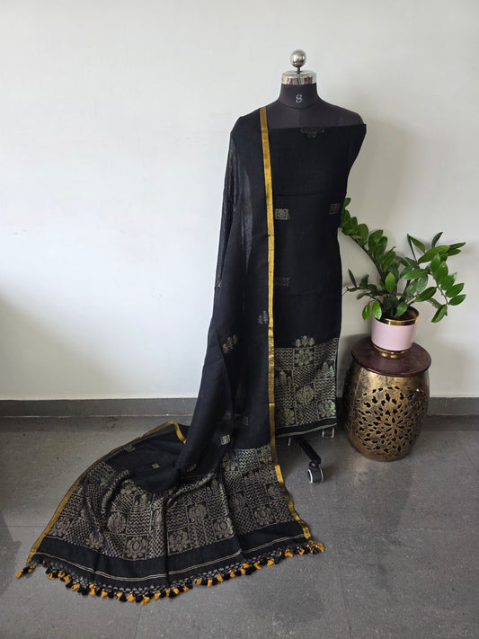 Premium handloom linen jamdhani set - JMM181