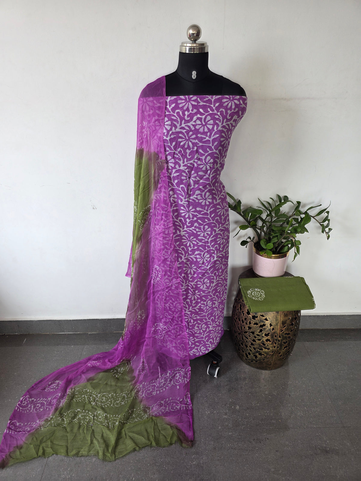 Handblock georgette mirror work salwar set -GE238