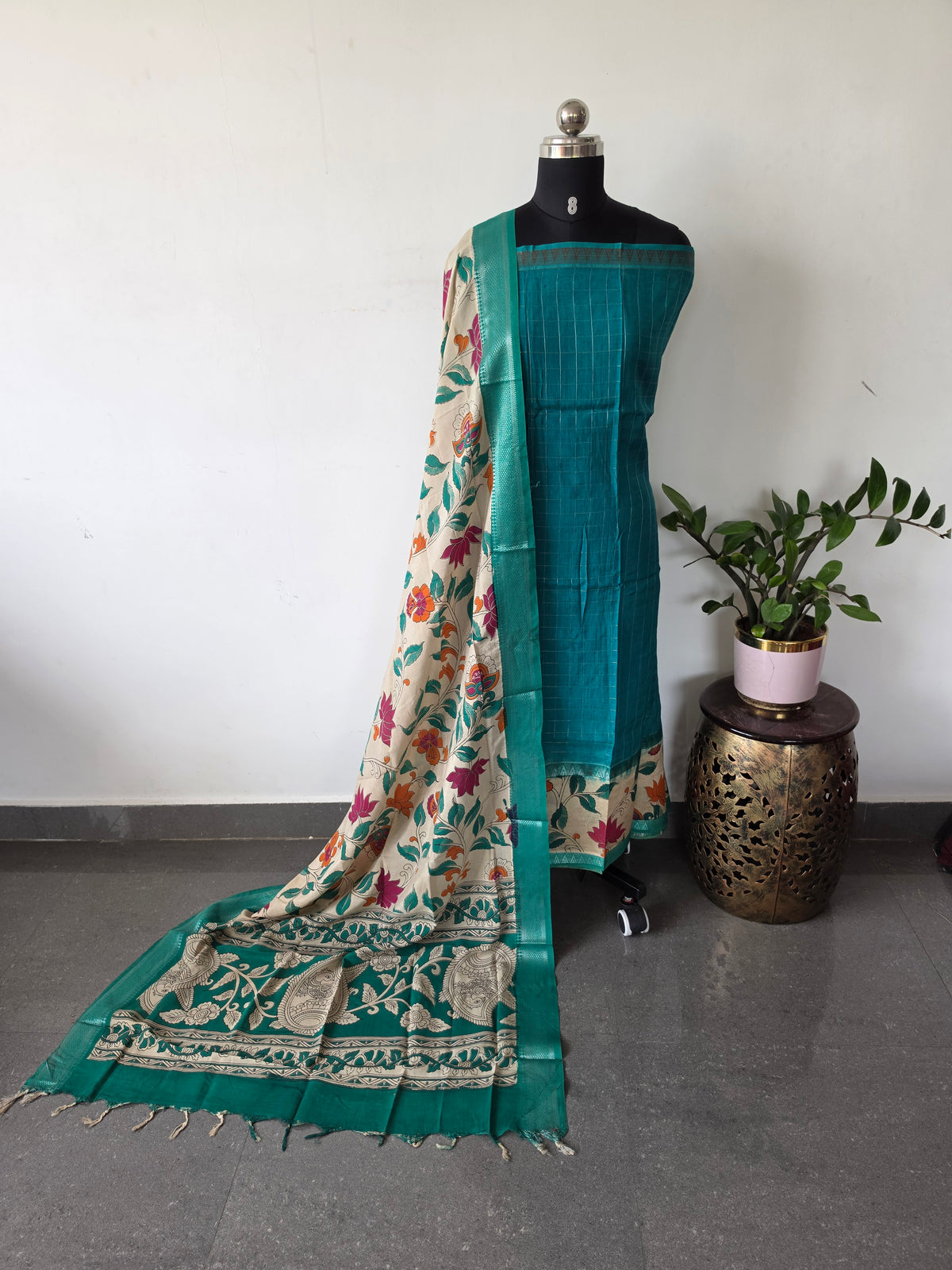 Gap border Checked chennuri kalamkari silk set-AK631