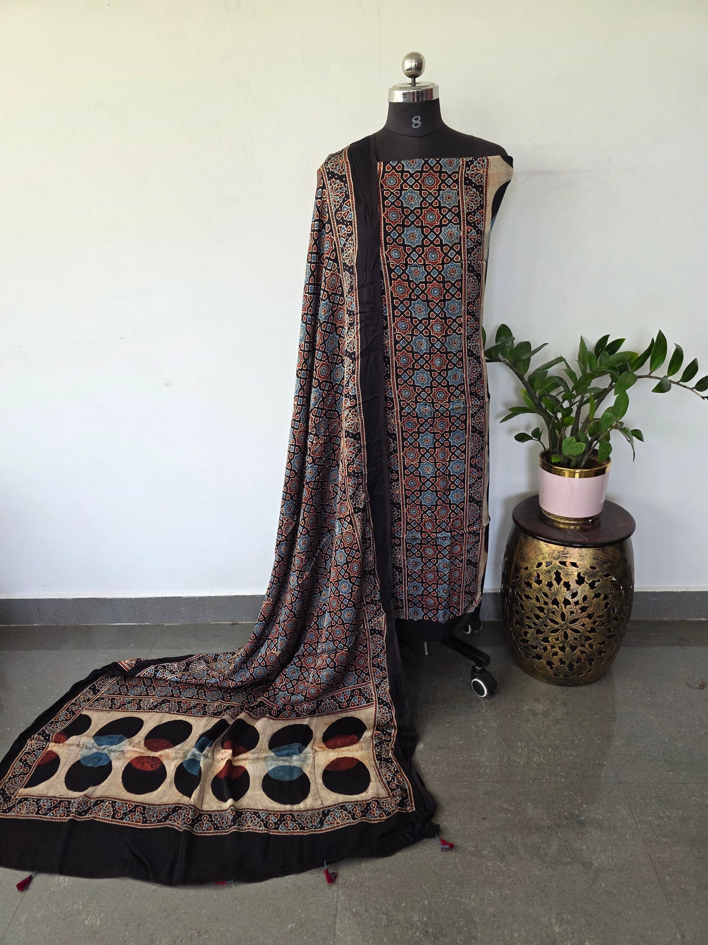 Handcrafted ajrakh modal silk set - HZ181