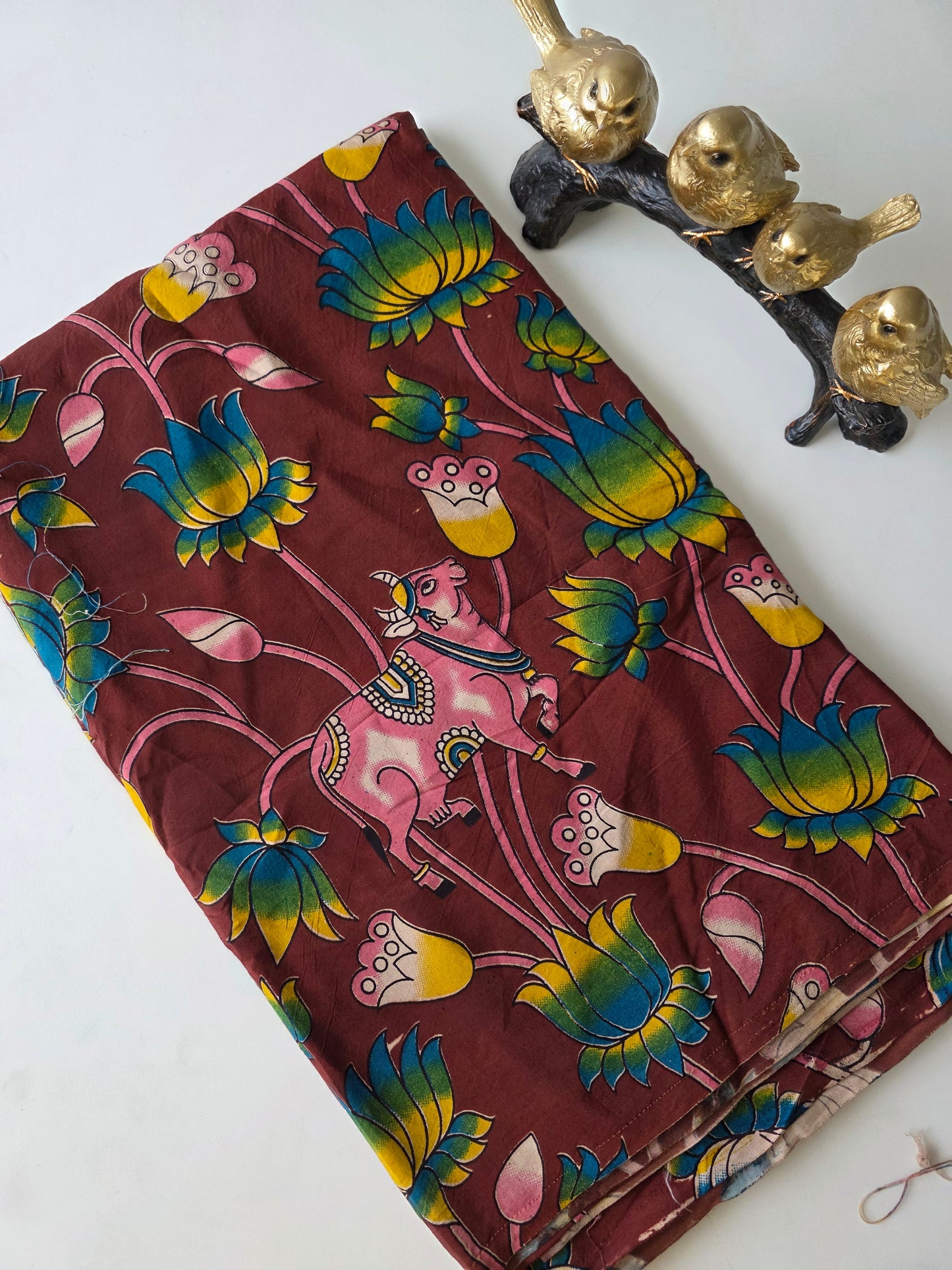 Pure chennuri silk kalamkari running material  ( 0.5 mtrs  ) - RN4