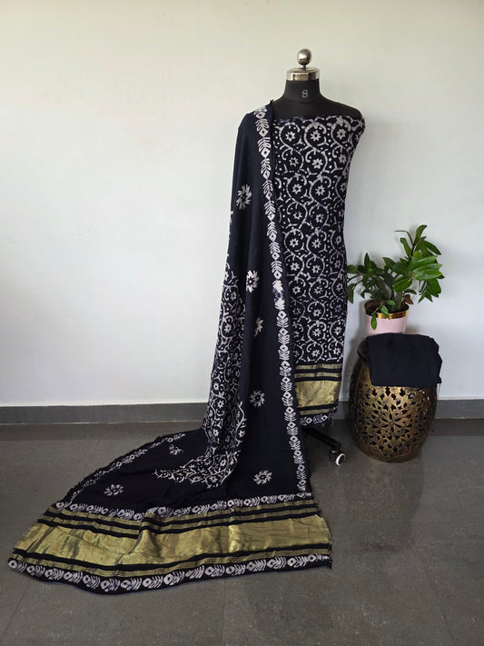 Premium batik silk set  with lagdi patta (blue) - BA252