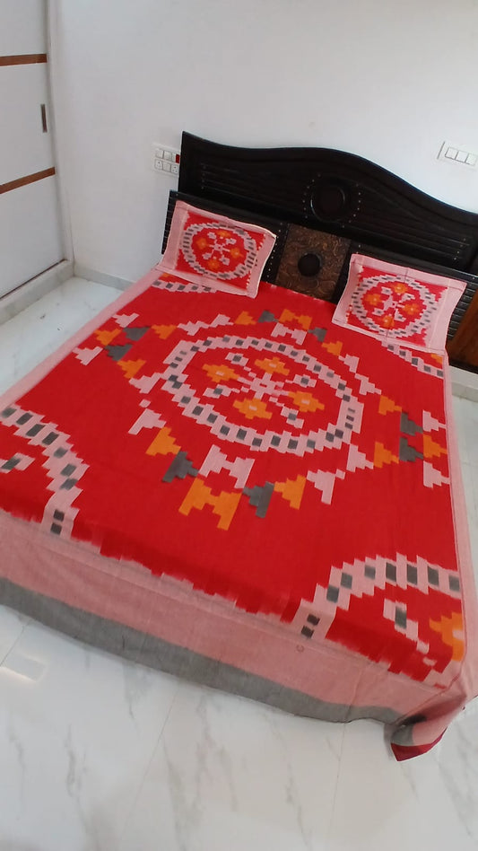 Kornak Warp ikkat bed sheet  (90"*108" 2/40s bedsheet with 2 pillow covers ) - VN32