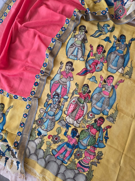 Handcrafted Kalahasthi Penkalamkari bangalore silk set- HP18
