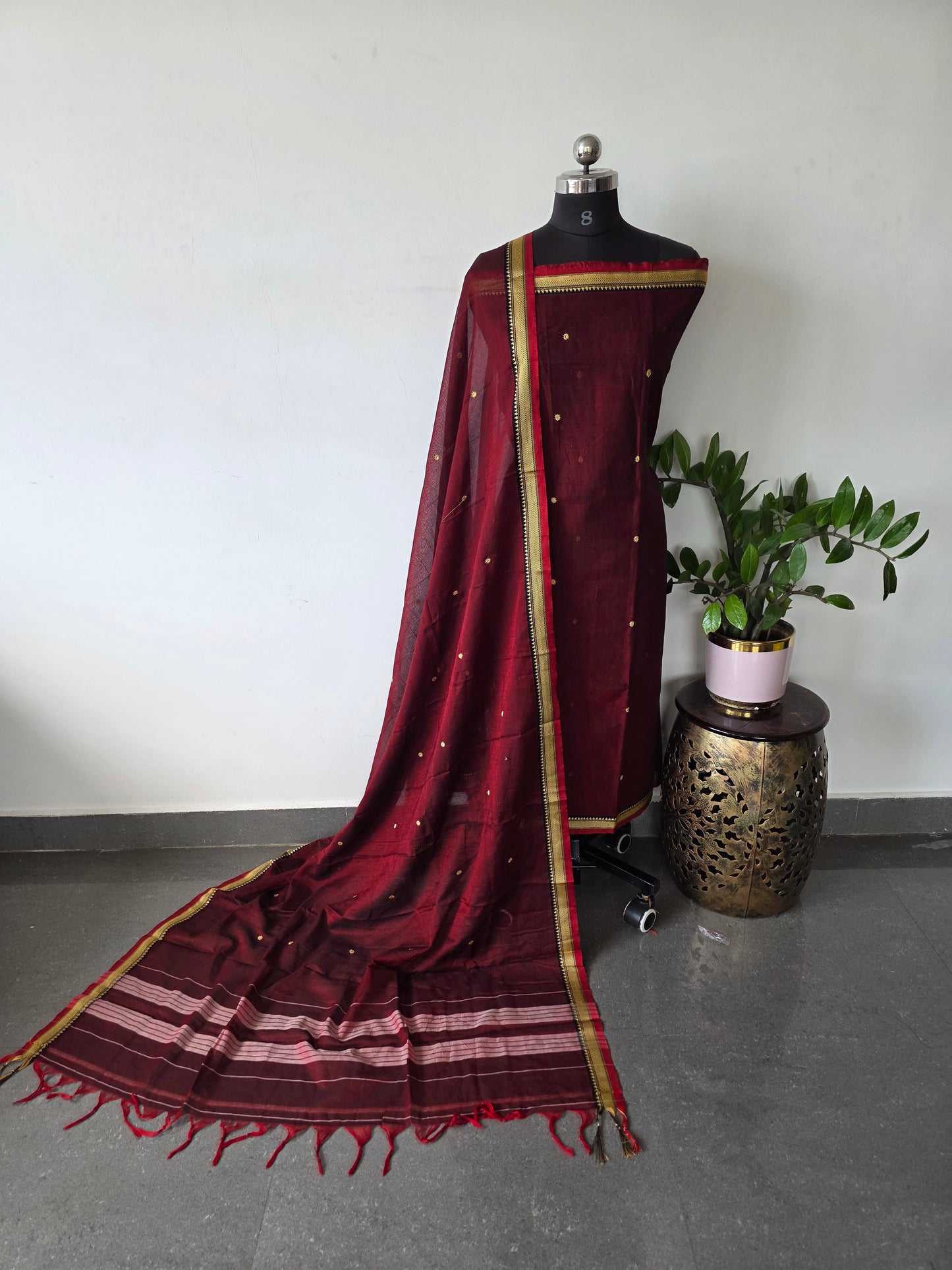 Mercerised narayanapet salwar set with embroidery work (4.5 meters)(maroon)- NA370