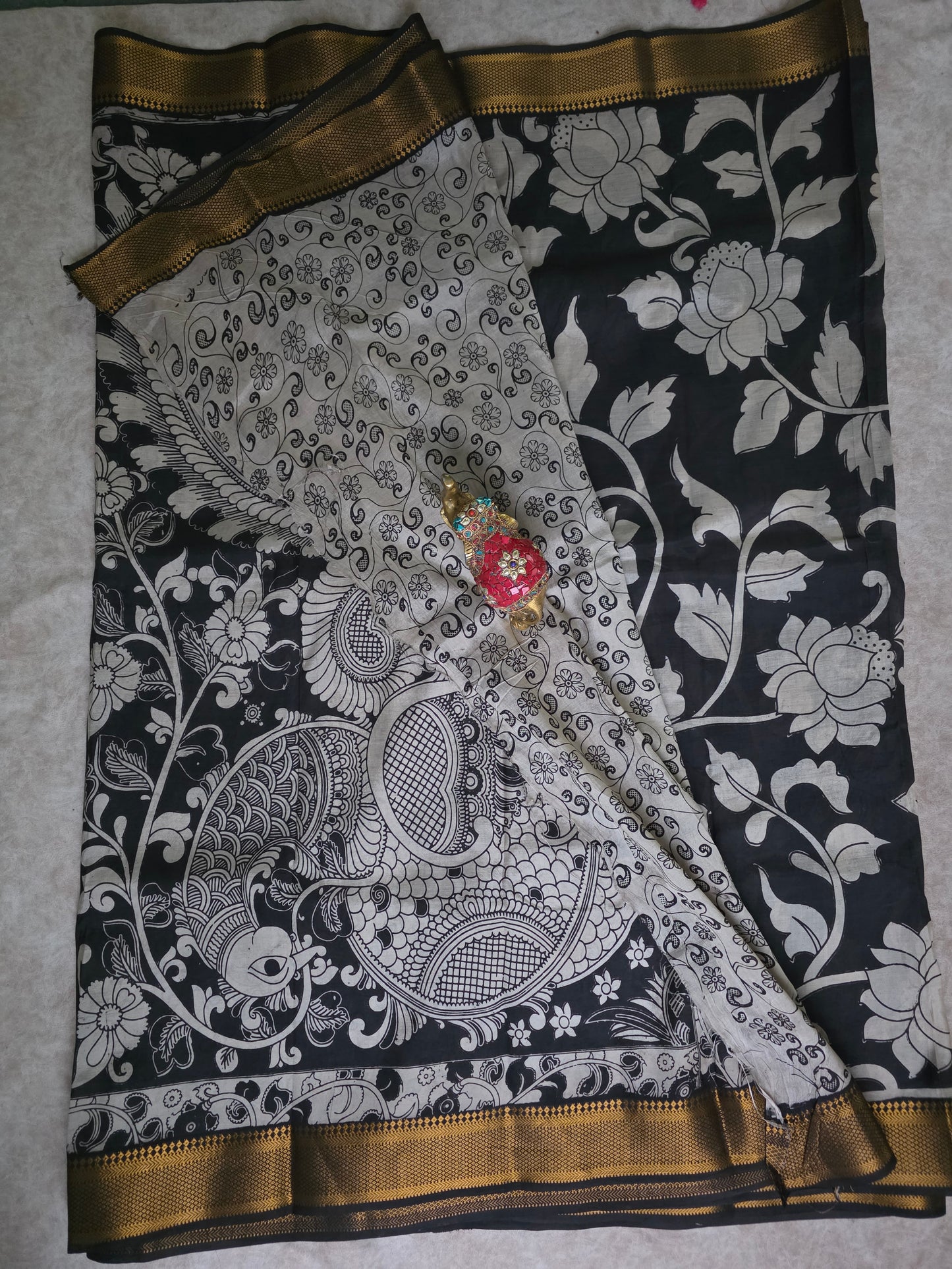 pure chennuri kalamkari silk saree with nizam border - KQ3