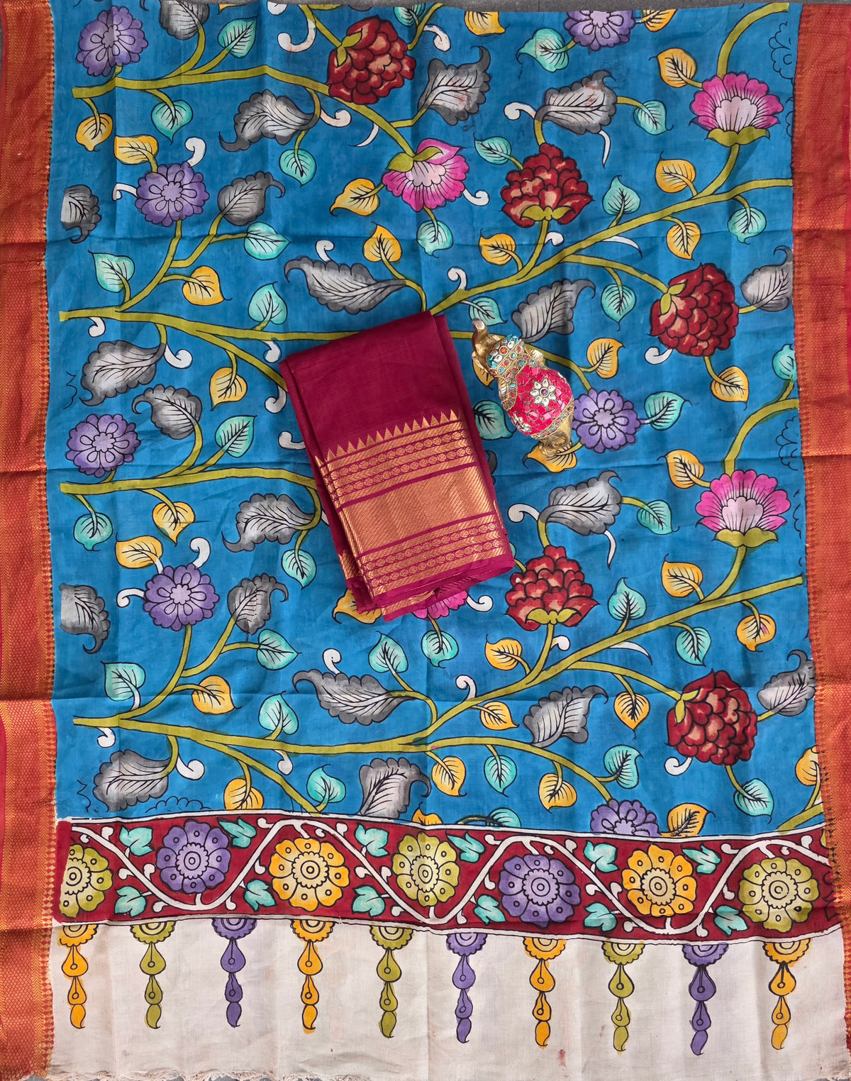 Handloom mangalagiri pattu with penkalamkari duppatta -MP15