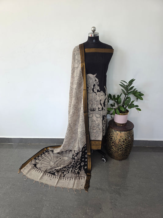 Premium Chennuri pure authentic kalamkari silk with kanchi border -AKS14