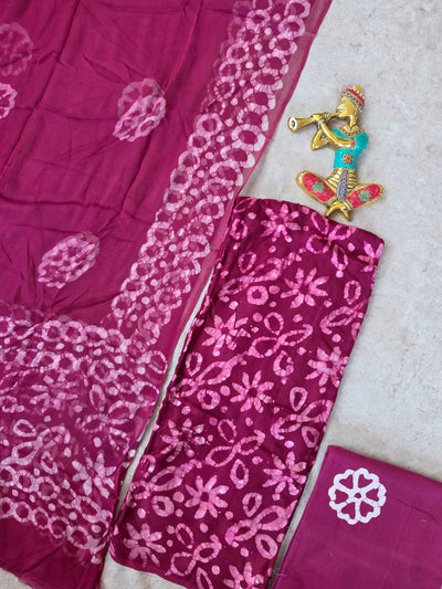 Modal Handblock Jaipuri silk set with chiffon duppatta- JA576