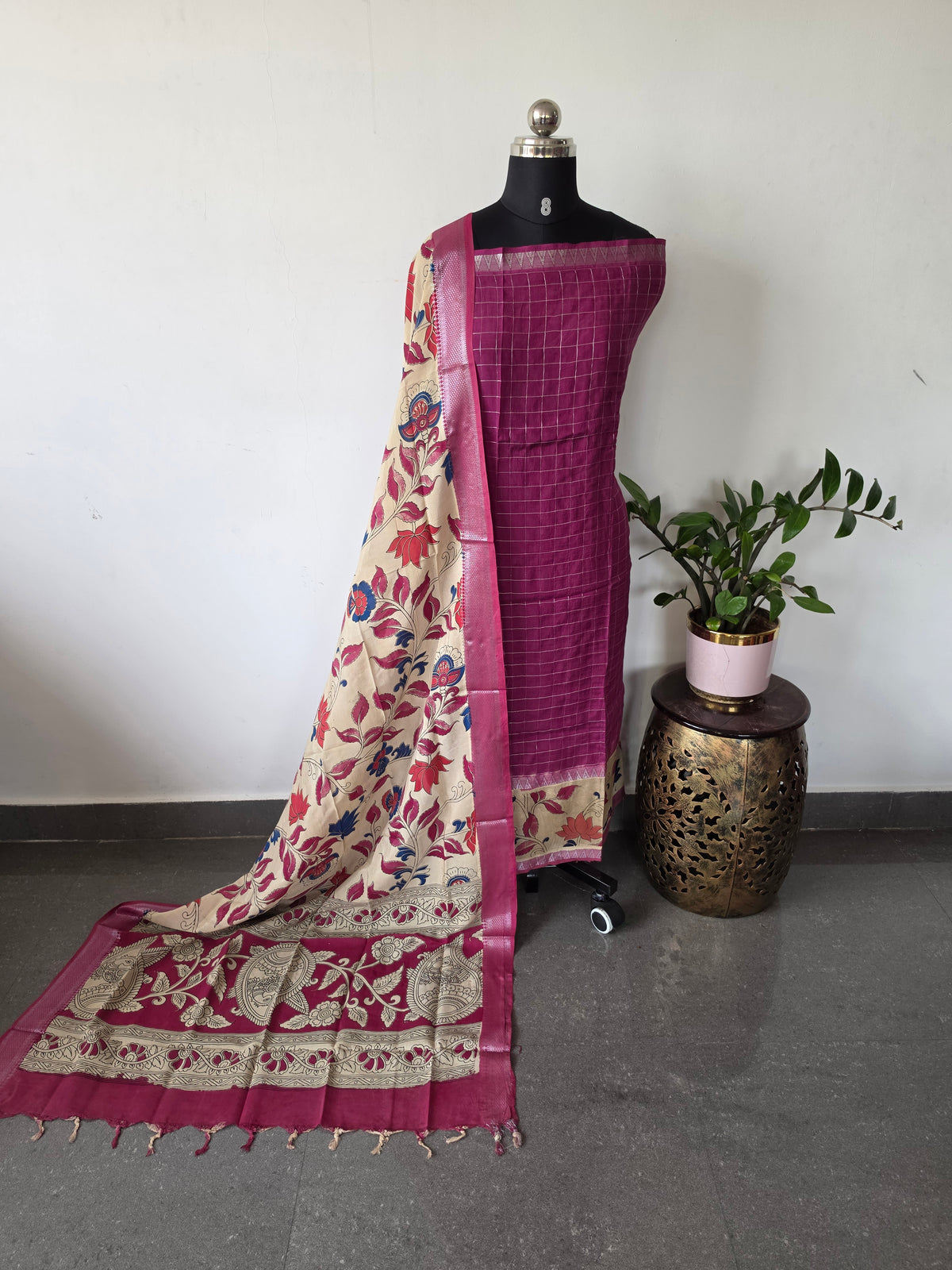Gap border Checked chennuri kalamkari silk set-AK623