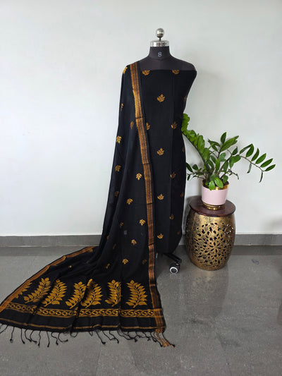 Handloom Mul Moonga cotton jamdhani set (black) - JMM196