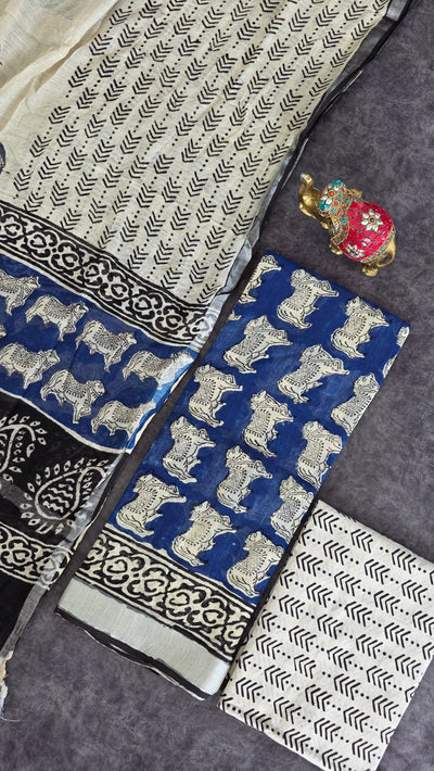 Handblock jaipuri linen cotton set -JA908